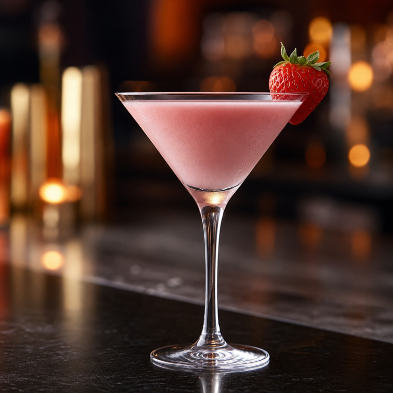 Martini kadehinde çilek süslemeli pembe Pink Dreams kokteyli