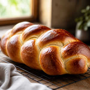 Altın kahverengi örgülü challah ekmeği