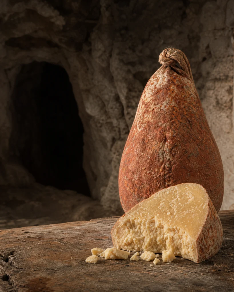 Kiremit kırmızısı tulumu ve kesilmiş açık sarı Divle Obruğu Tulum Peyniri