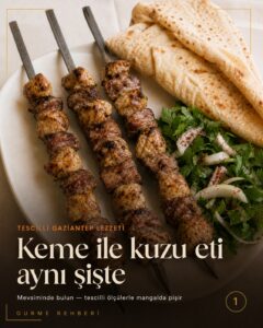 Keme ile kuzu eti aynı şişte başlıklı Gurme Rehberi sosyal paylaşım görseli