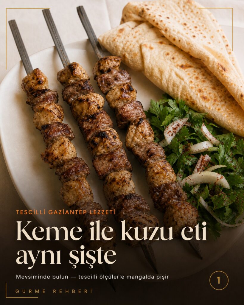 Keme ile kuzu eti aynı şişte başlıklı Gurme Rehberi sosyal paylaşım görseli