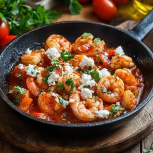 Domates ve feta peyniriyle hazırlanan Karides Saganaki