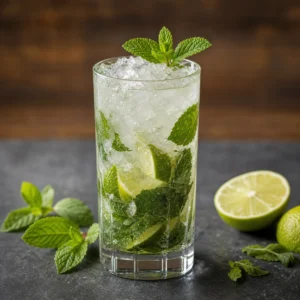 Marka ve ambalaj içermeyen nane ve misket limonlu Mojito kokteyli