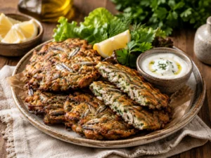 Hamsi ve kabakla hazırlanmış, altın sarısı kızartılmış mücver
