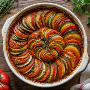 Ratatouille tarifi, fırında dilimlenmiş sebzeler