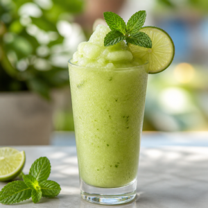 Buzlu Mojito Slush kokteyli, nane ve limon ile süslenmiş