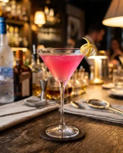 Pembe Kozmos kokteyli, martini bardağında