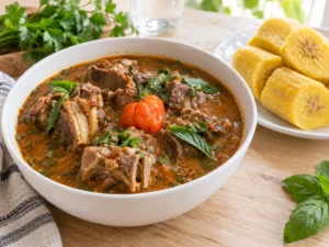 Pèpè soup: keçi etli baharatlı Kamerun biber çorbası ve plantain