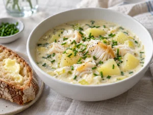 Cullen skink: tütsülenmiş mezgit balığı ve patatesli koyu sütlü çorba