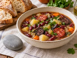 Sopa da pedra: kırmızı barbunya, patates ve sucuklu Portekiz taş çorbası
