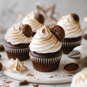 Bezeli ve kurabiye süslemeli çikolatalı cupcake