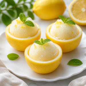 Limon kabuğunda servis edilen limonlu sorbe