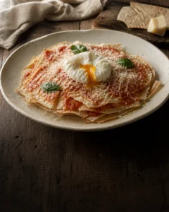 Domates sosu, pecorino ve poşe yumurtayla hazırlanan Sardinya usulü pane frattau
