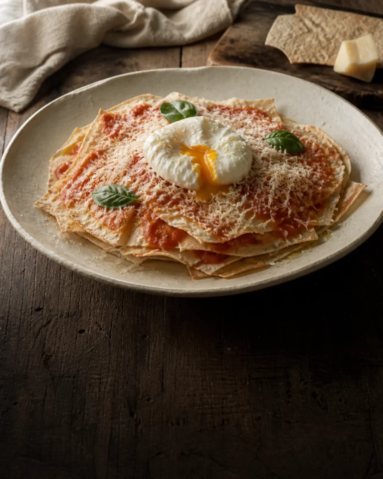 Domates sosu, pecorino ve poşe yumurtayla hazırlanan Sardinya usulü pane frattau