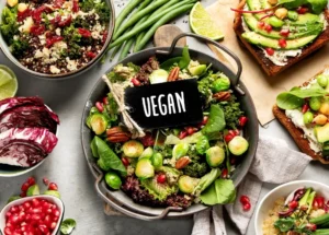Vegan beslenme için çeşitli bitkisel yiyecekler