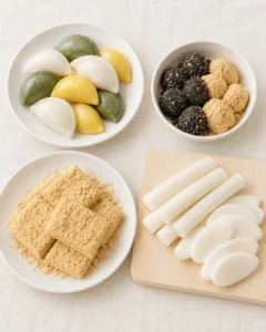 Kore pirinç kekleri: songpyeon, garaetteok, injeolmi ve gyeongdan
