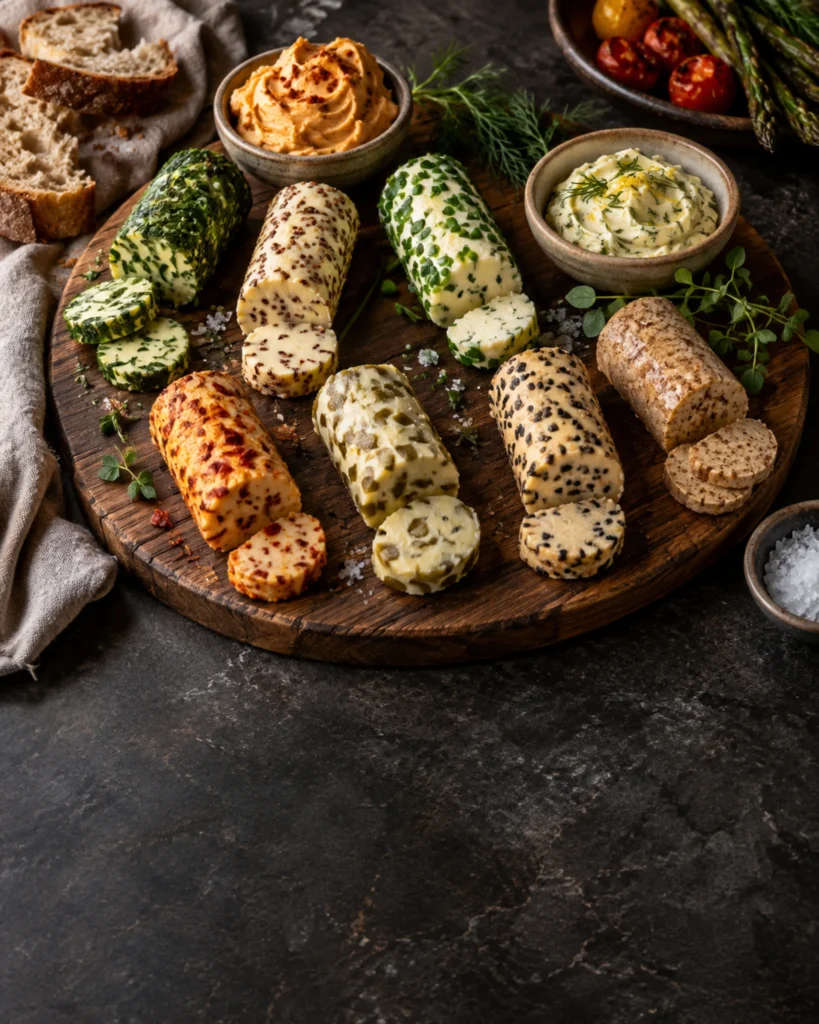 Sekiz farklı aromalı tereyağı çeşidi: otlu, hardallı, misolu, acı ballı ve tarçınlı